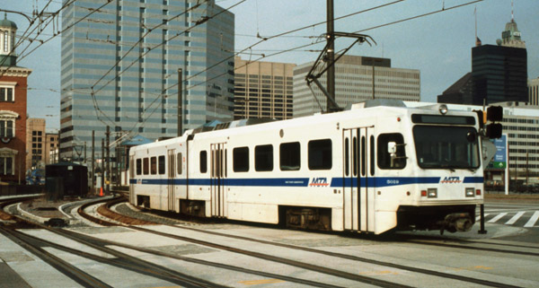 Light rail train at Camden Yards